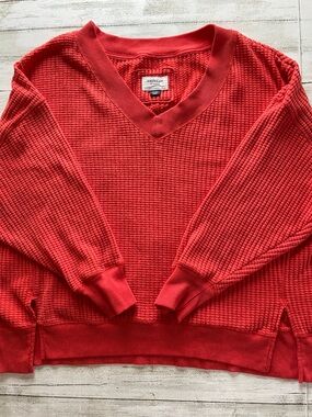 American Eagle Outfitters Bright Orange V-Neck Waffle Knit Sweater